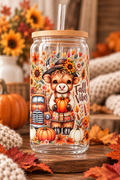 Fall Vibes Cow Glass Cup